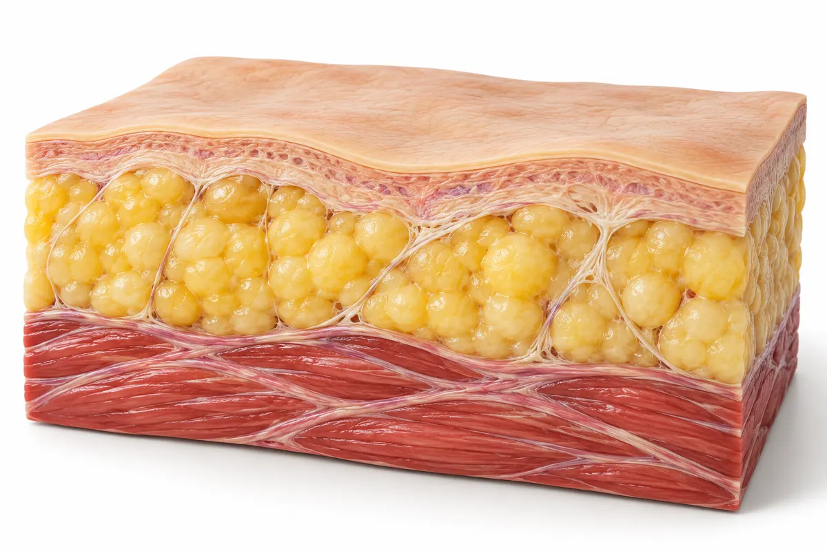 Conceptual illustration of skin, subcutaneous fat and muscle layers