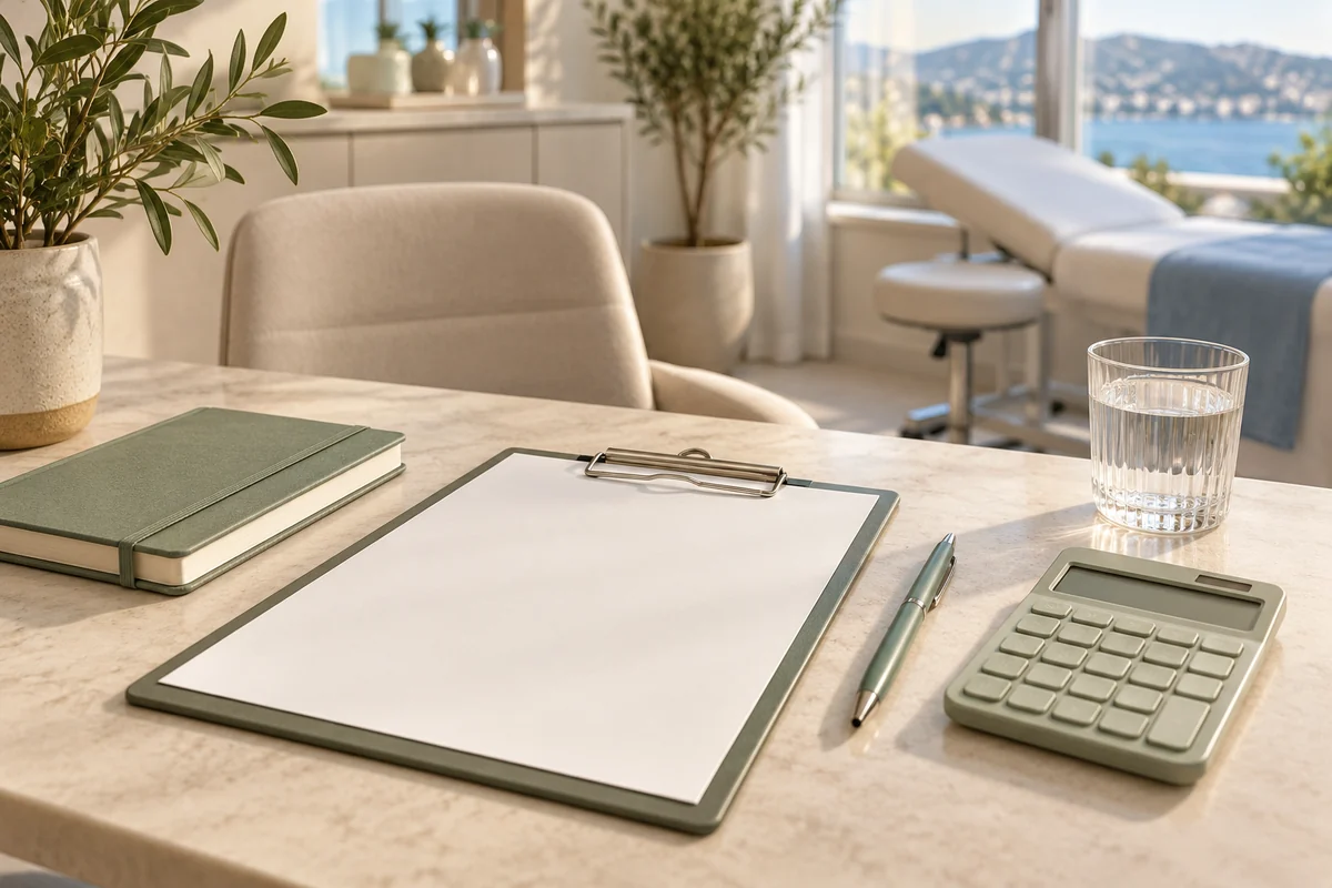 Blank quotation sheet and budgeting materials for a mommy makeover
