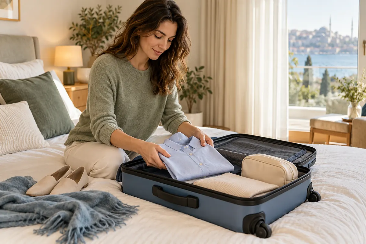 A woman packing loose clothing and slip-on shoes for a planned medical stay