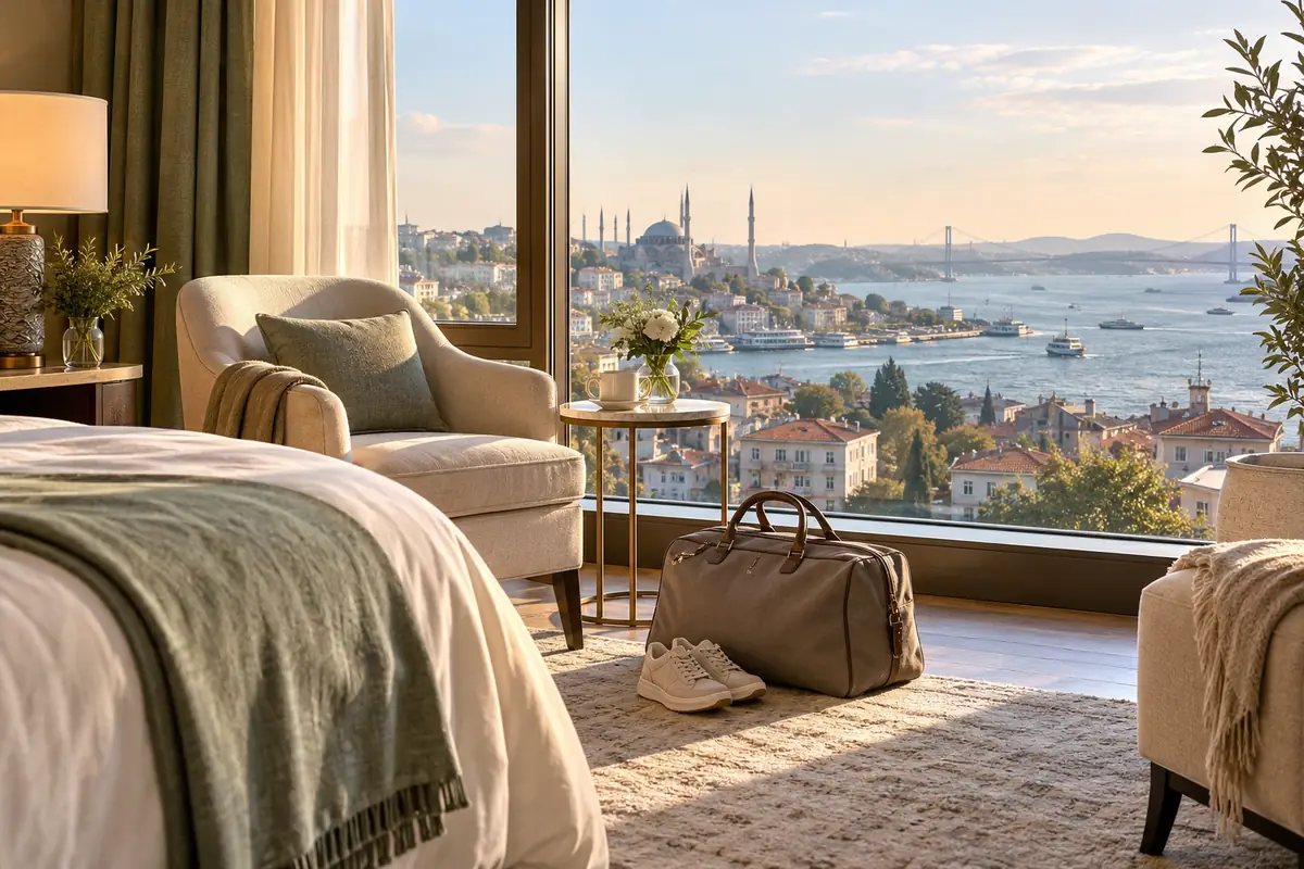 A quiet recovery accommodation room overlooking Istanbul and the Bosphorus